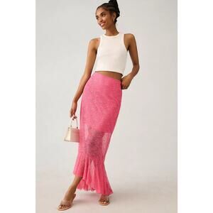 By Anthropologie NWT Sheer Lace Mermaid Skirt in Pink, Size 8